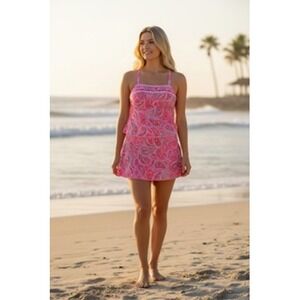 Pink Paisley Tankini Swimsuit Set with Swim Skirt Modest Two Piece Size L